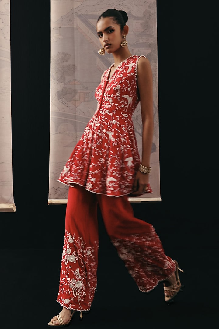 Red Crepe Silk Palazzo Pants by Twenty Nine at Pernia's Pop Up Shop