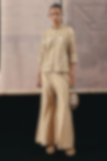 Golden Chanderi Silk Zari Embroidered Blazer by Twenty Nine at Pernia's Pop Up Shop