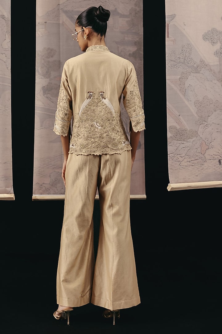 Golden Chanderi Silk Palazzo Pants by Twenty Nine at Pernia's Pop Up Shop