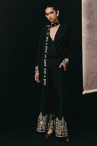 Black Dola Silk Palazzo Pants by Twenty Nine