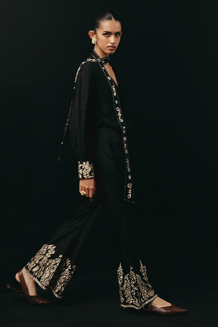 Black Dola Silk Palazzo Pants by Twenty Nine at Pernia's Pop Up Shop