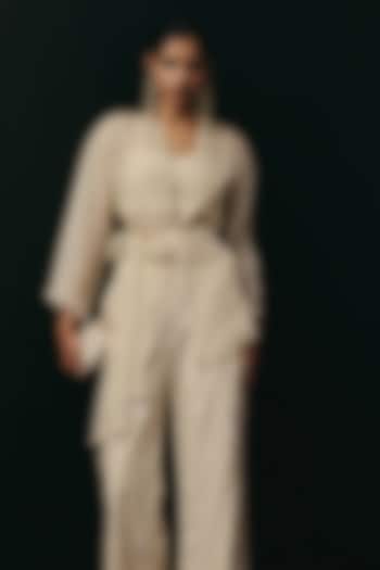 Ivory Organza Bead Embroidered Overlay Jacket by Twenty Nine at Pernia's Pop Up Shop