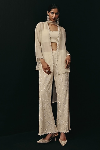 Ivory Crepe Silk Palazzo Pants by Twenty Nine