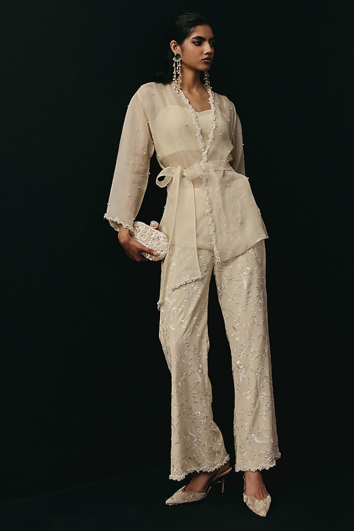 Ivory Crepe Silk Palazzo Pants by Twenty Nine at Pernia's Pop Up Shop