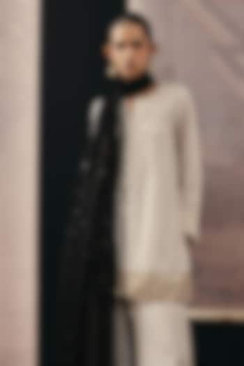 Beige Crepe Silk Bead Work Short Kurta by Twenty Nine at Pernia's Pop Up Shop