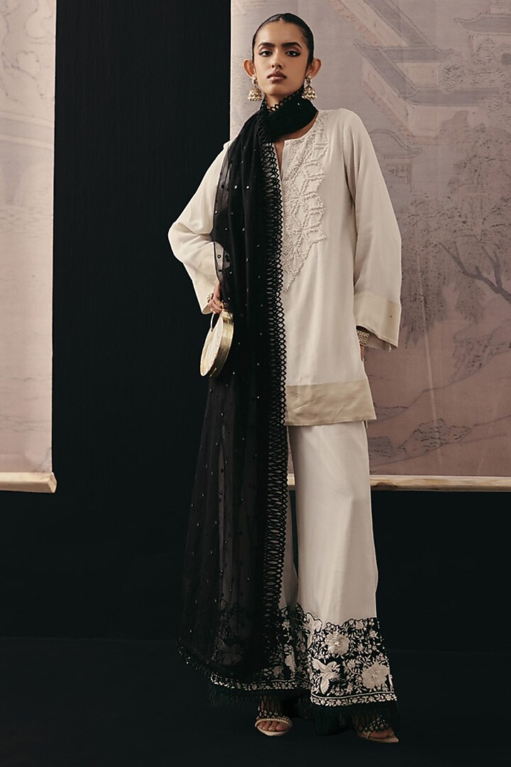 Beige Crepe Silk Palazzo Pants by Twenty Nine at Pernia's Pop Up Shop