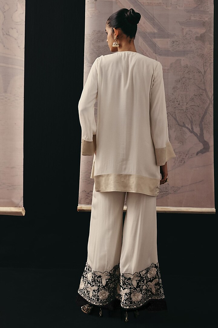 Beige Crepe Silk Palazzo Pants by Twenty Nine at Pernia's Pop Up Shop