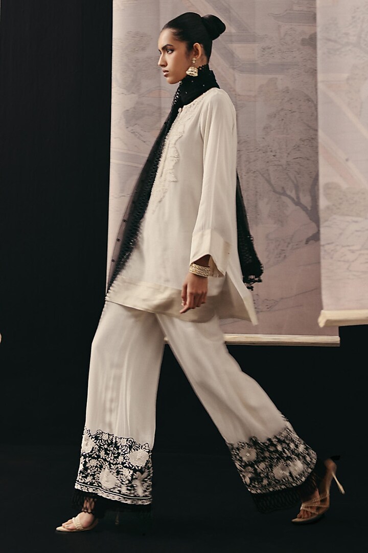 Beige Crepe Silk Palazzo Pants by Twenty Nine at Pernia's Pop Up Shop