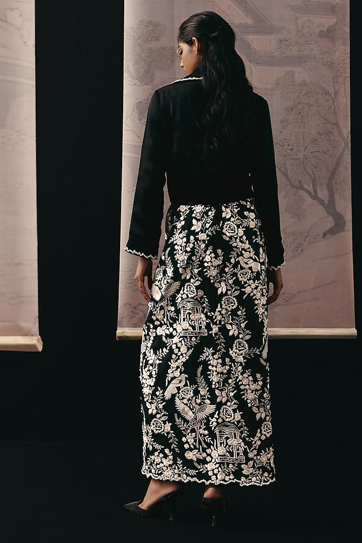 Black Satin Organza Bead Work Jacket by Twenty Nine at Pernia's Pop Up Shop