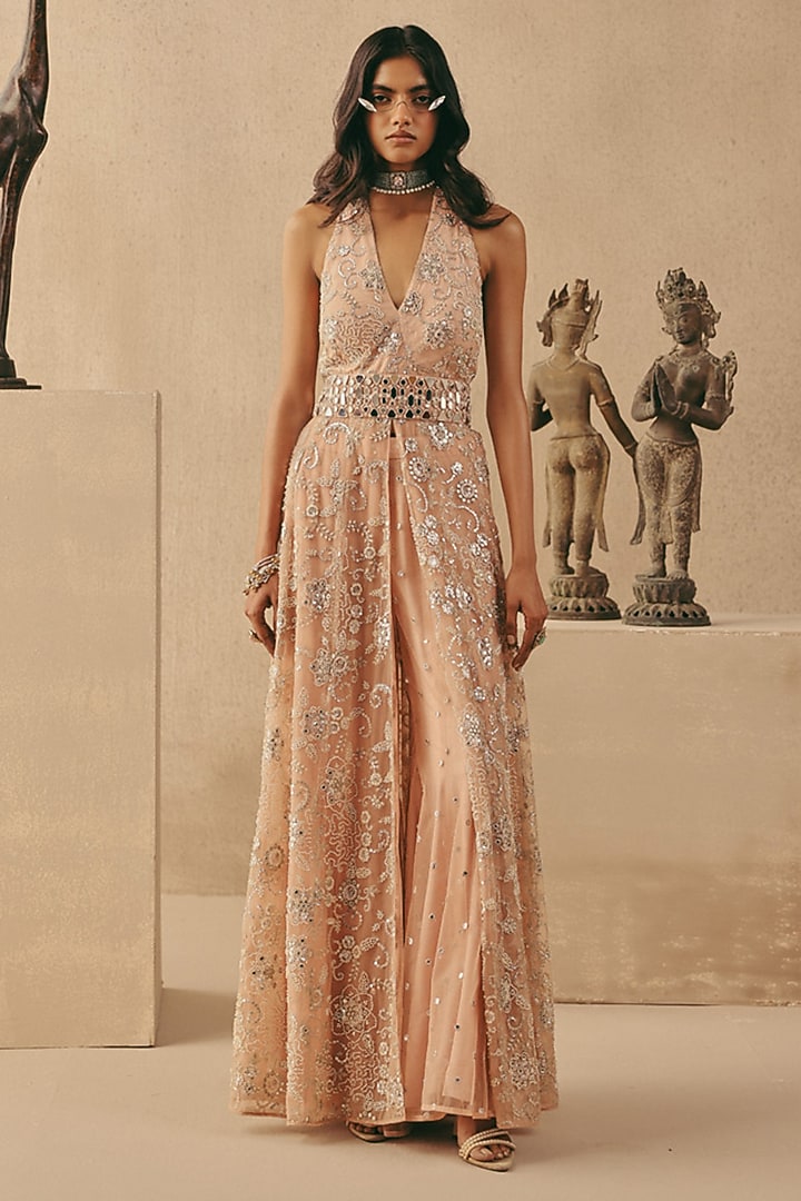 Blush Net Hand Embroidered Cocktail Dress by Twenty Nine at Pernia's Pop Up Shop