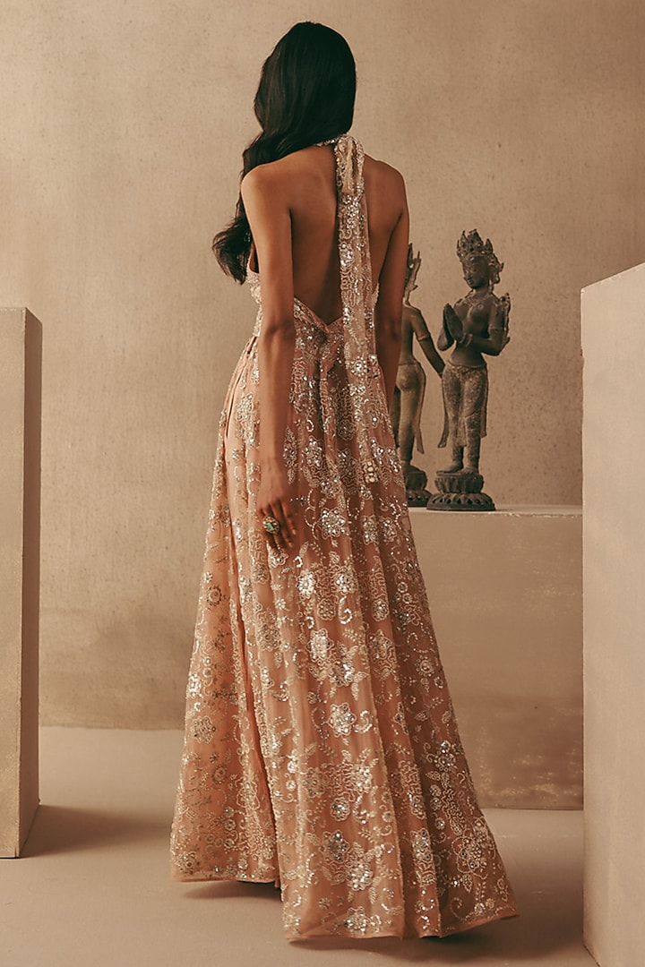 Blush Net Hand Embroidered Cocktail Dress by Twenty Nine at Pernia's Pop Up Shop