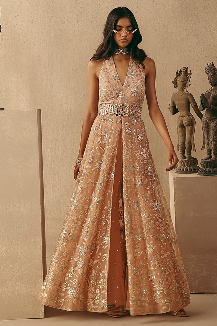 Blush Net Hand Embroidered Cocktail Dress by Twenty Nine at Pernia's Pop Up Shop