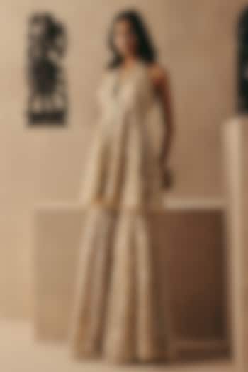 Golden Net Mirror Work Sharara by Twenty Nine at Pernia's Pop Up Shop