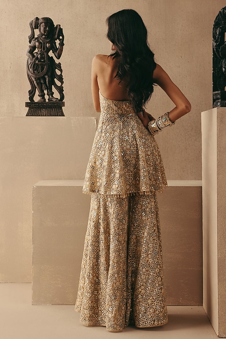 Golden Net Mirror Work Sharara by Twenty Nine at Pernia's Pop Up Shop