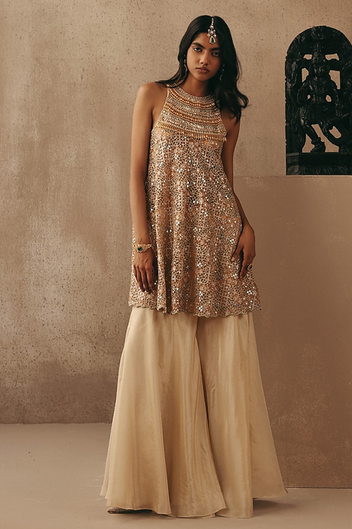 Blush Pink Net Pearl Embellished Top by Twenty Nine at Pernia's Pop Up Shop