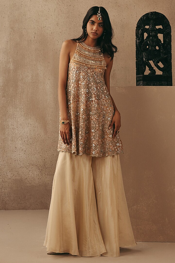 Silver Tissue Flared Pants by Twenty Nine at Pernia's Pop Up Shop