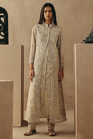 Natural Net Mirror Work Layered Jacket Dress by Twenty Nine