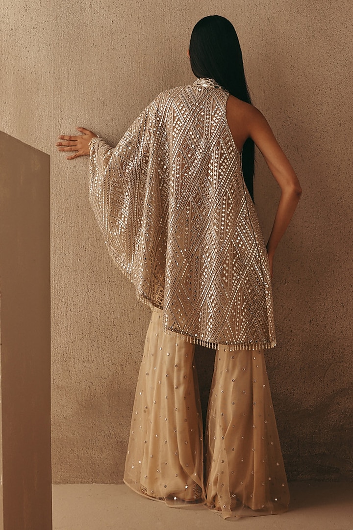 Natural Tulle Mirror Work Boot-Cut Pants by Twenty Nine at Pernia's Pop Up Shop