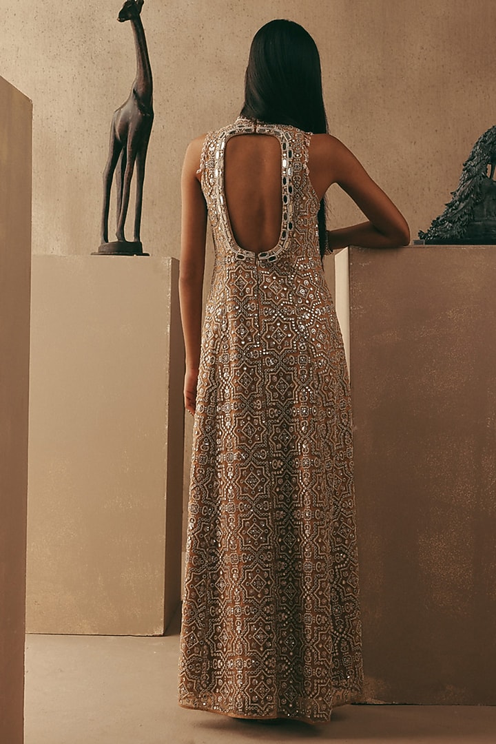 Peach Net Mirror Work Cocktail Dress by Twenty Nine at Pernia's Pop Up Shop