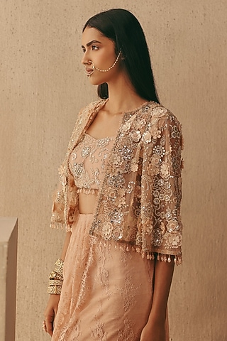 Blush Net Mirror Work Jacket by Twenty Nine