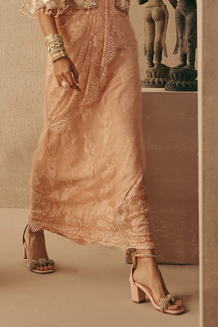 Blush Lace Mirror Work Pick-Up Skirt by Twenty Nine at Pernia's Pop Up Shop