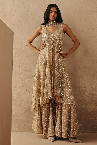Golden Net Mirror & Beads Work Tunic by Twenty Nine