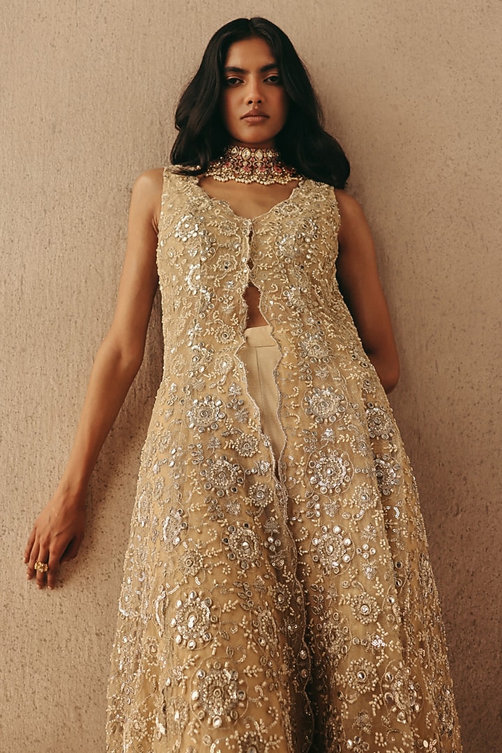 Golden Net Mirror & Beads Work Tunic by Twenty Nine at Pernia's Pop Up Shop