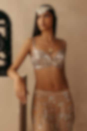 Peach Net Mirror & Beads Work Bralette by Twenty Nine at Pernia's Pop Up Shop