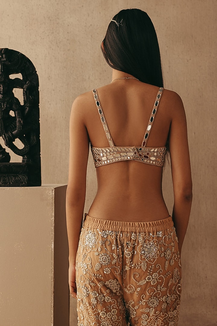 Peach Net Mirror & Beads Work Bralette by Twenty Nine at Pernia's Pop Up Shop