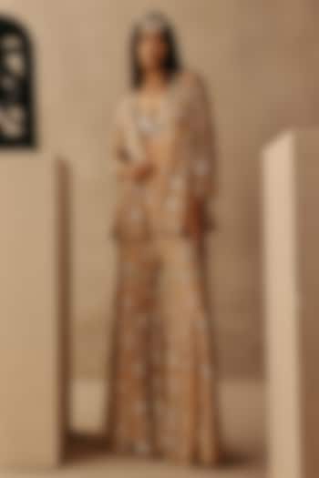 Peach Net Mirror & Beads Work Sharara Pants by Twenty Nine at Pernia's Pop Up Shop