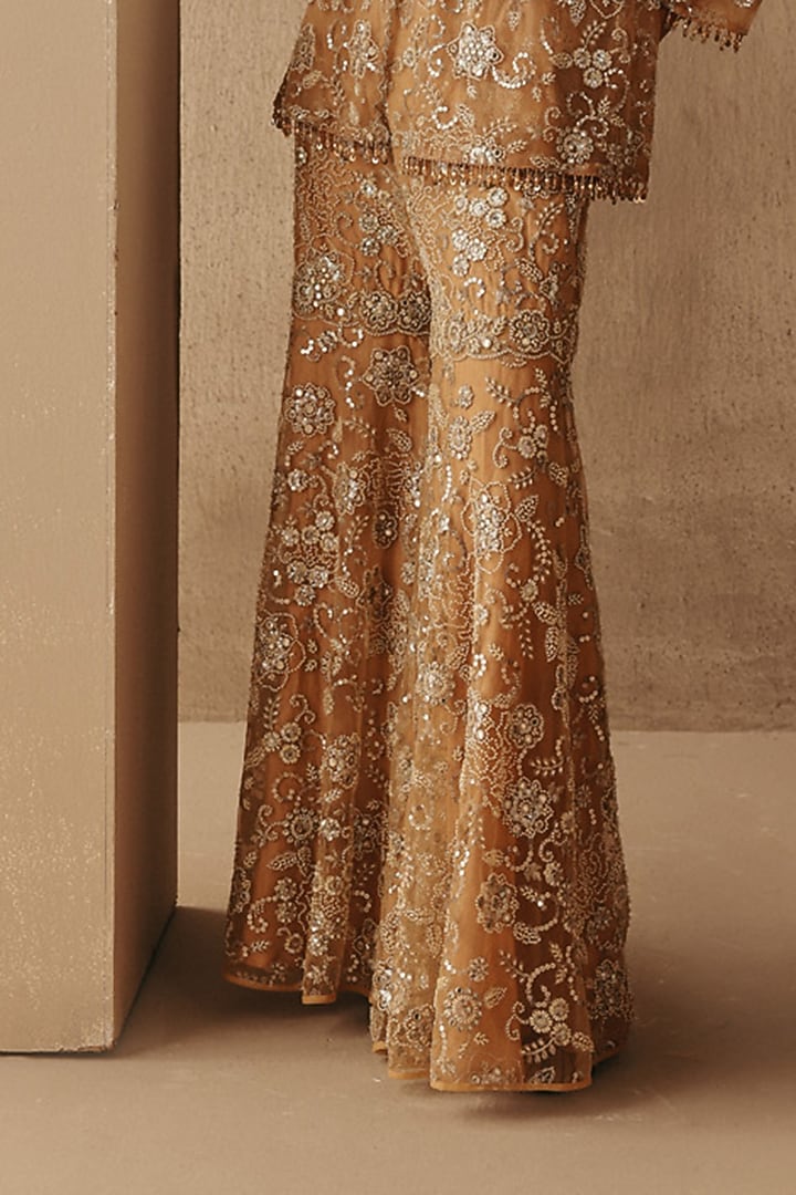 Peach Net Mirror & Beads Work Sharara Pants by Twenty Nine at Pernia's Pop Up Shop