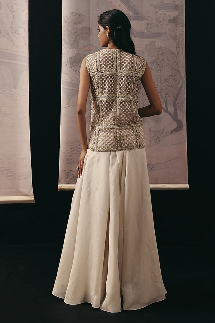 Natural-Colored Net Mirror Work Gilet by Twenty Nine at Pernia's Pop Up Shop