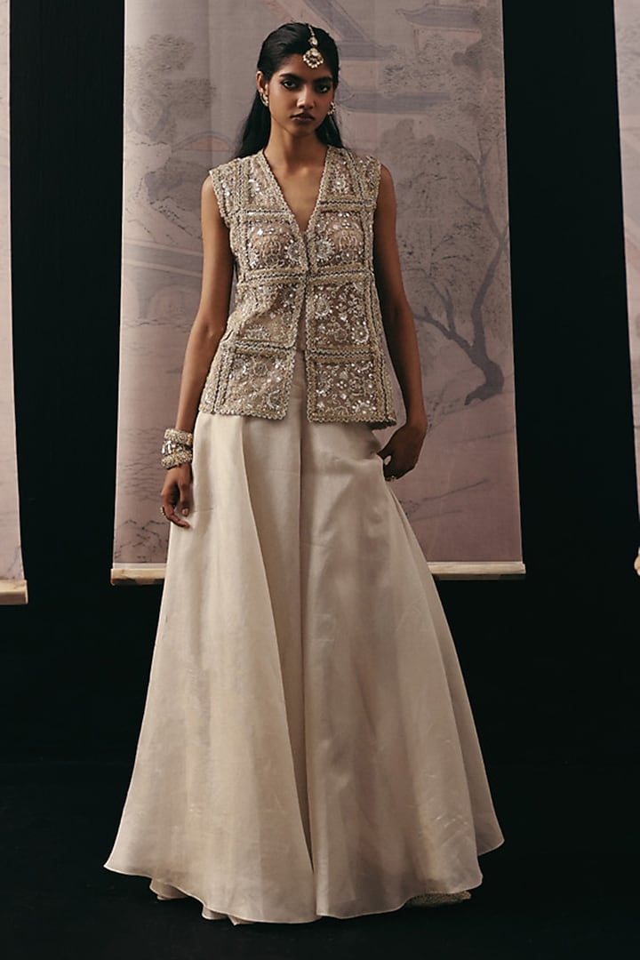Natural-Colored Net Mirror Work Gilet by Twenty Nine at Pernia's Pop Up Shop