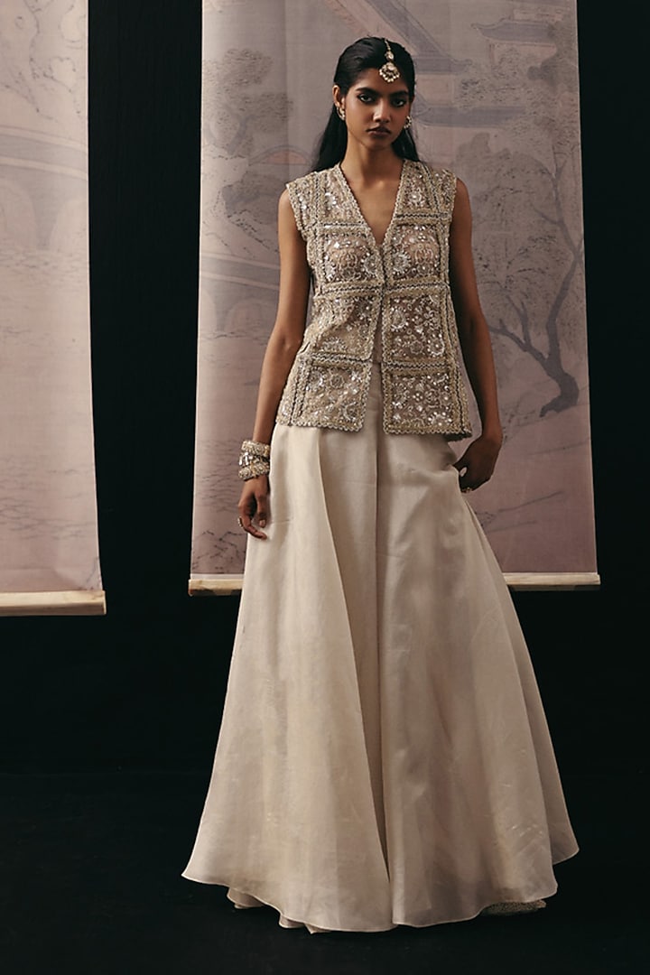 Silver Tissue Flared Pants by Twenty Nine at Pernia's Pop Up Shop