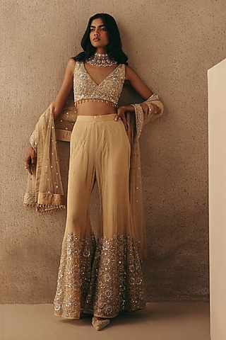 Golden Net Mirror & Beads Work Dupatta by Twenty Nine