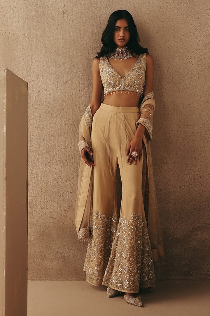 Golden Net Mirror & Beads Work Dupatta by Twenty Nine at Pernia's Pop Up Shop