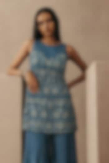 Teal Net Mirror Work Backless Tunic by Twenty Nine at Pernia's Pop Up Shop