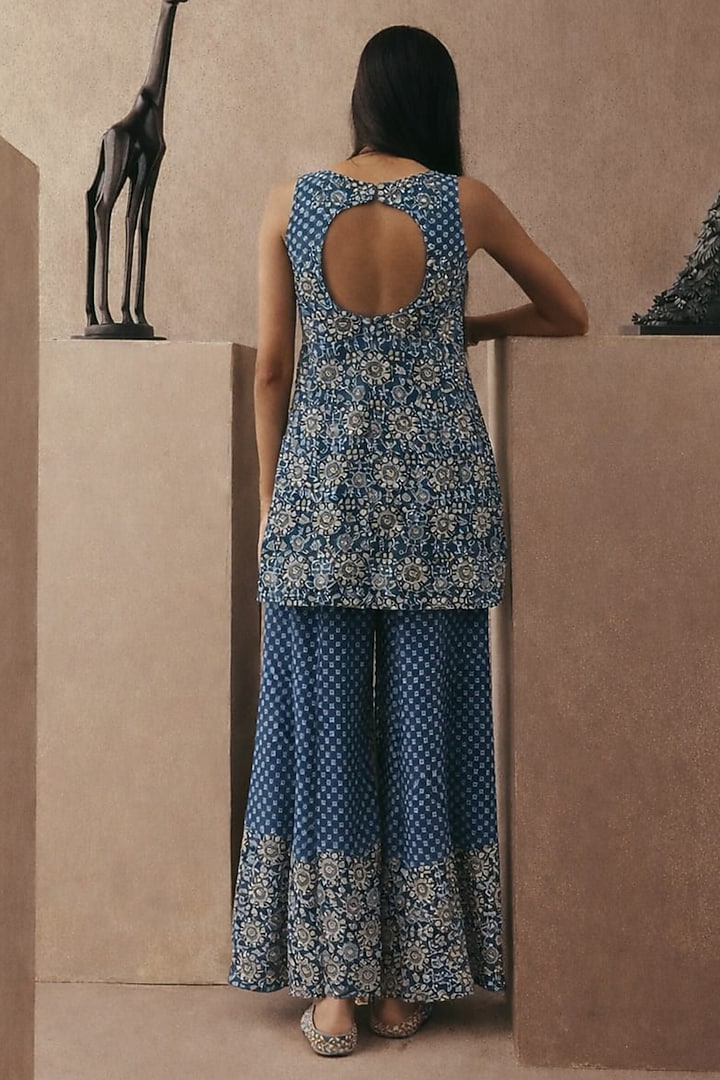 Teal Net Mirror Work Backless Tunic by Twenty Nine at Pernia's Pop Up Shop
