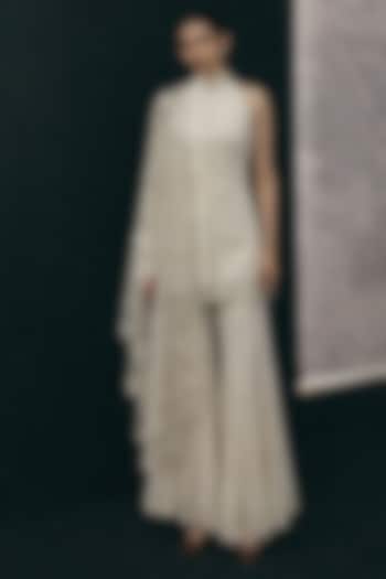 Ivory Net Mirror Work Dupatta by Twenty Nine at Pernia's Pop Up Shop