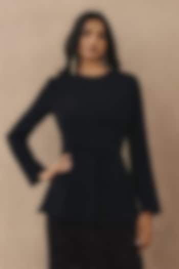 Black Crepe Pleated Peplum Top by Twenty Nine at Pernia's Pop Up Shop