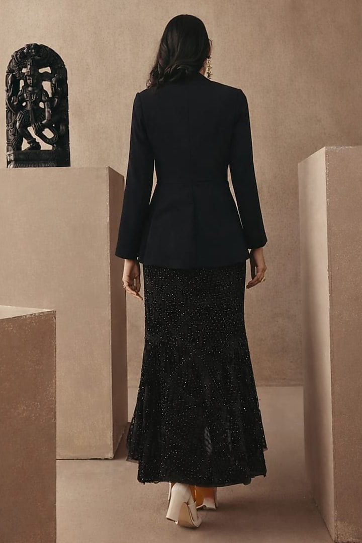 Black Crepe Pleated Peplum Top by Twenty Nine at Pernia's Pop Up Shop