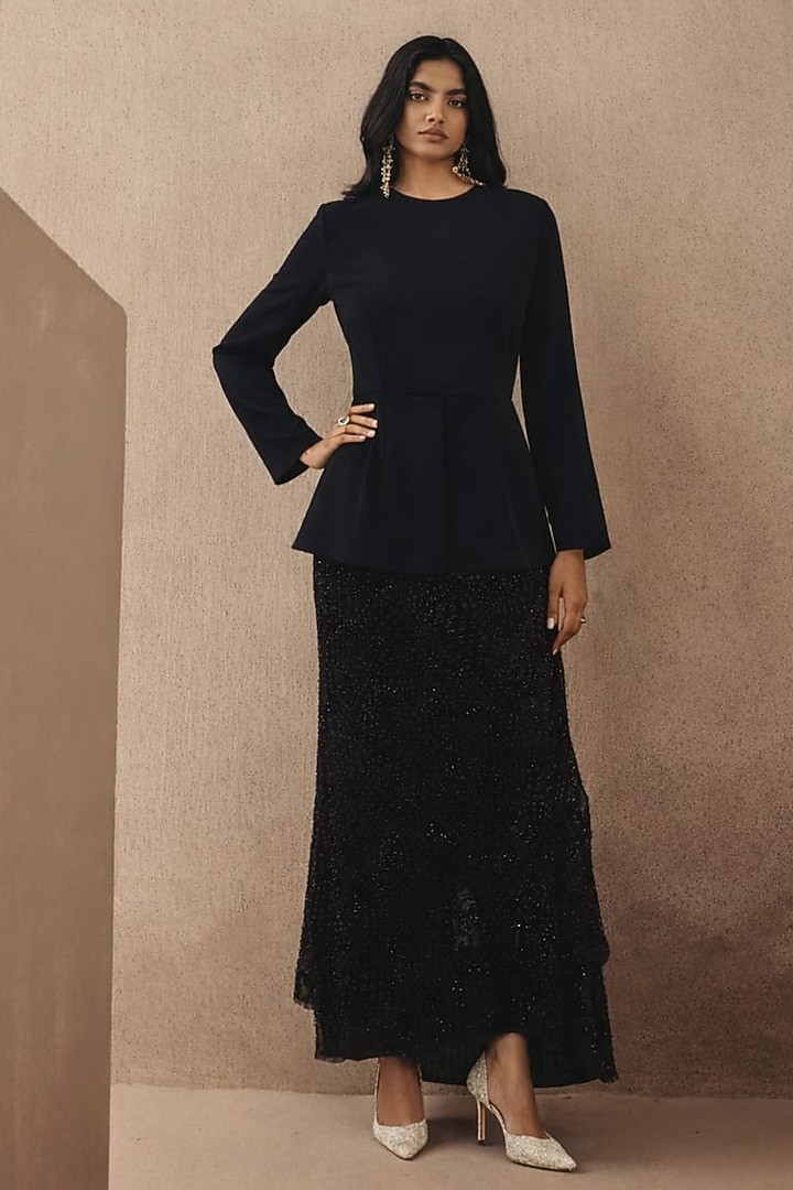 Black Net Mirror Work Skirt by Twenty Nine at Pernia's Pop Up Shop