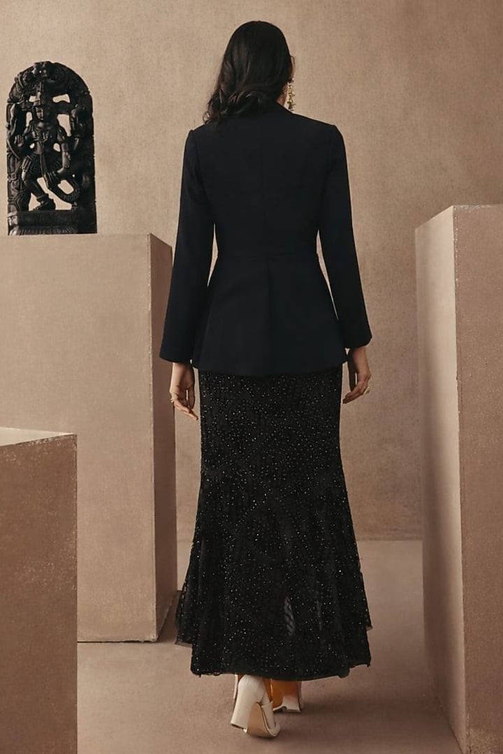 Black Net Mirror Work Skirt by Twenty Nine at Pernia's Pop Up Shop