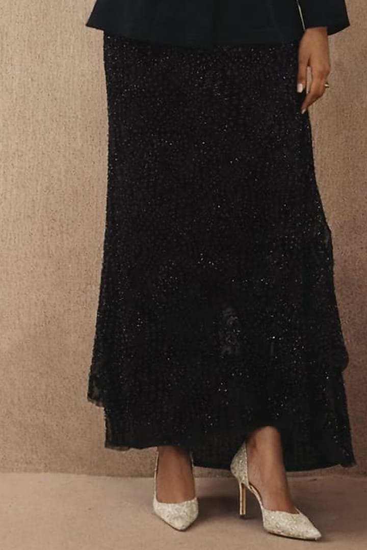 Black Net Mirror Work Skirt by Twenty Nine at Pernia's Pop Up Shop