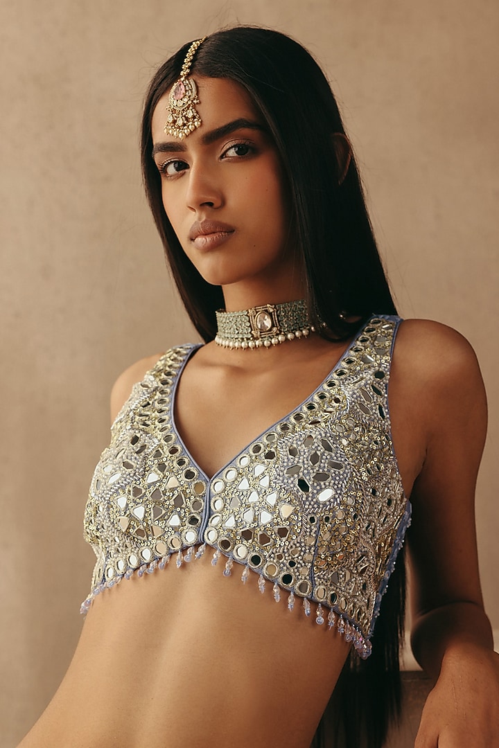 Multi-Colored Net Mirror Work Bridal Sharara Set by Twenty Nine at Pernia's Pop Up Shop