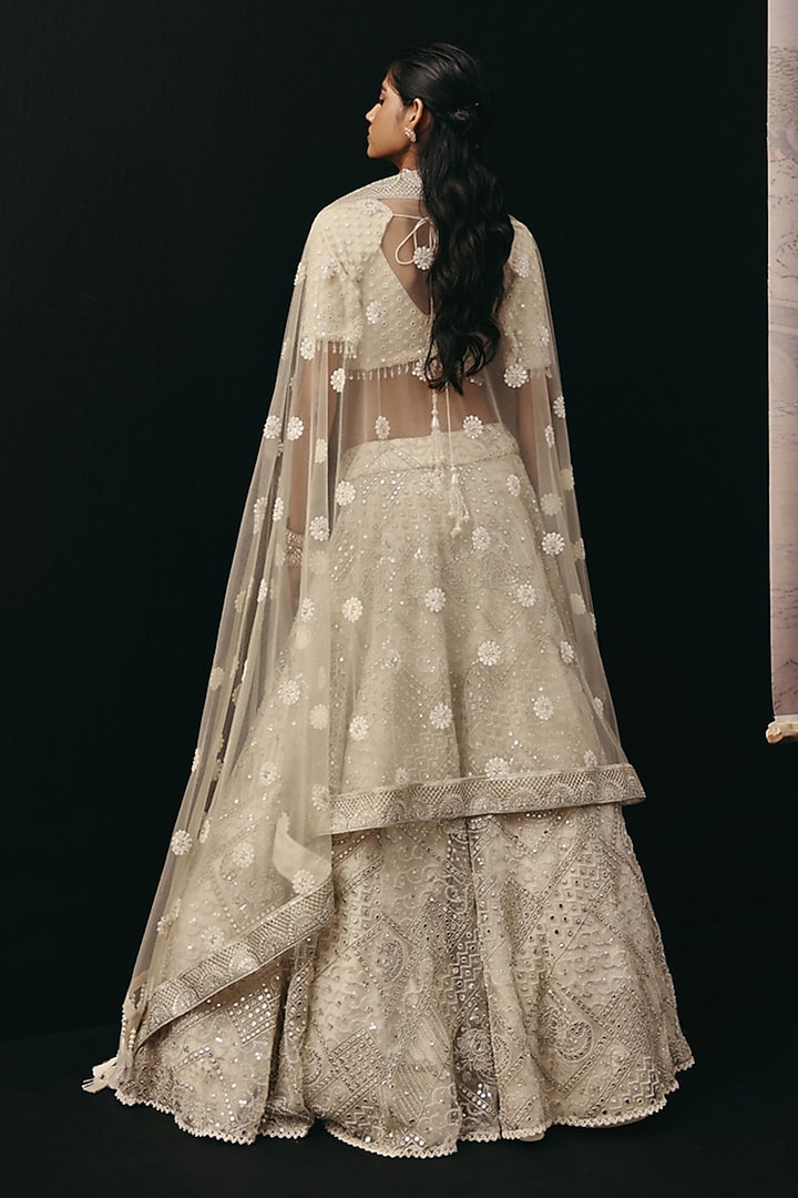 Ivory Net Mirror & Pearl Work Wedding Lehenga Set by Twenty Nine at Pernia's Pop Up Shop