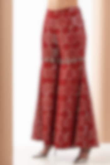 Red Georgette Chevron Embroidered Sharara by Twenty Nine