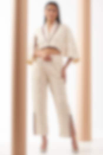 White Georgette Chevron Embroidered Cropped Jacket by Twenty Nine at Pernia's Pop Up Shop