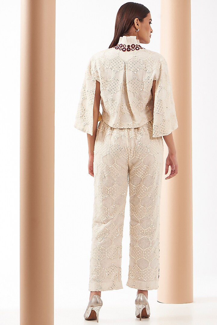 White Georgette Chevron Embroidered Cropped Jacket by Twenty Nine at Pernia's Pop Up Shop