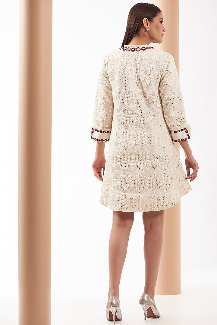 White Georgette Chevron Embroidered Vacation Dress by Twenty Nine at Pernia's Pop Up Shop